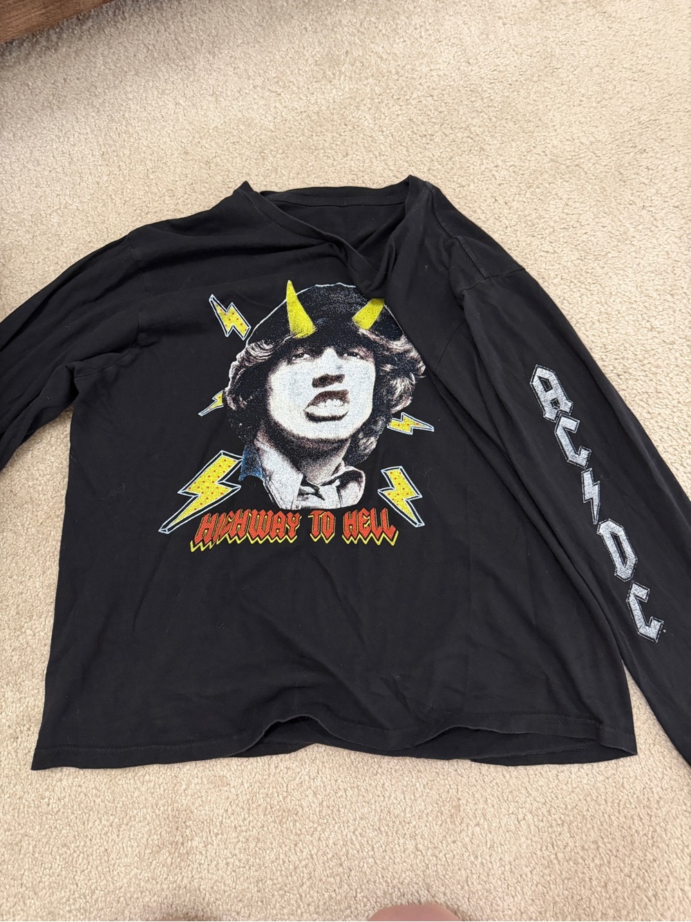 AC/DC Black Long Sleeve 'Highway to Hell' Graphic Tee with Yellow Accents